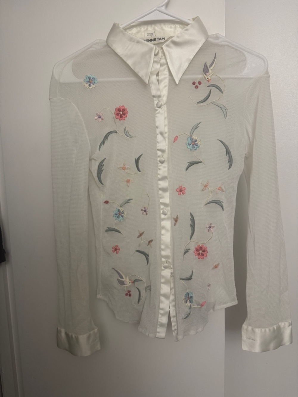 🌟Archive VTG🌟Vivienne Tam Embroidered Floral Mesh White blouse Top Size 2 S
